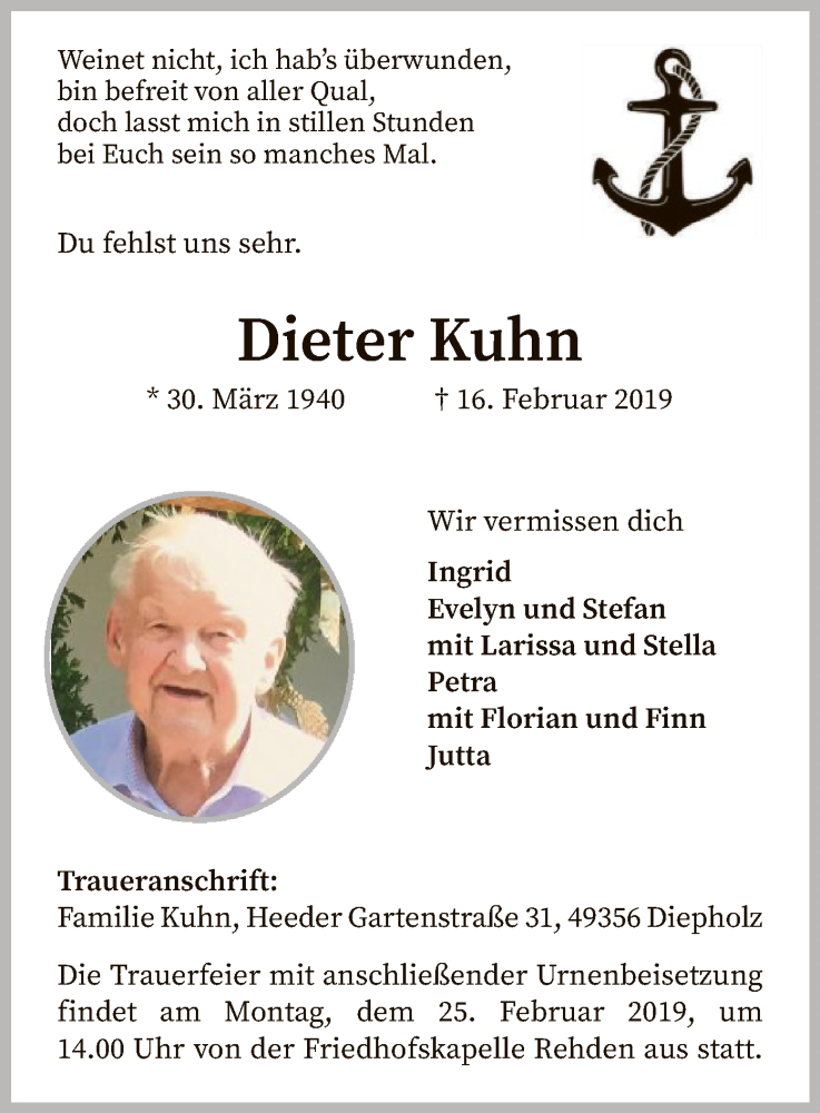  Traueranzeige für Dieter Kuhn vom 20.02.2019 aus SYK