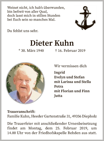 Traueranzeige von Dieter Kuhn von SYK