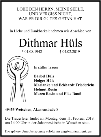 Traueranzeige von Dithmar Hüls von SYK