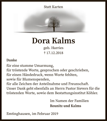 Traueranzeige von Dora Kalms von SYK