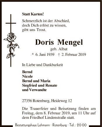 Traueranzeige von Doris Mengel von SYK