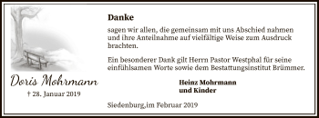 Traueranzeige von Doris Mohrmann von SYK