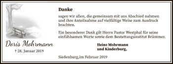 Traueranzeige von Doris Mohrmann von SYK