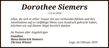 Traueranzeige von Dorothee Siemers von SYK