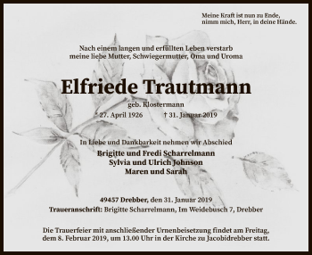 Traueranzeige von Elfriede Träutmann von SYK