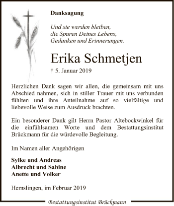 Traueranzeige von Erika Schmetjen von SYK