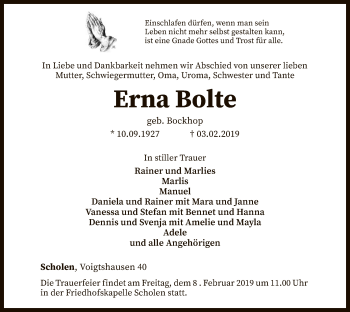 Traueranzeige von Erna Bolte von SYK