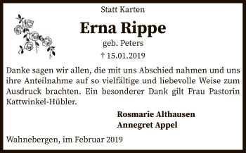 Traueranzeige von Erna Rippe von SYK