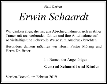 Traueranzeige von Erwin Schaardt von SYK