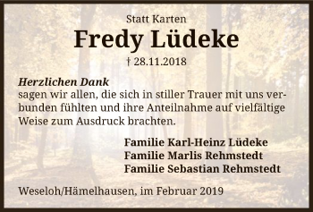 Traueranzeige von Fredy Lüdeke von SYK