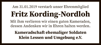 Traueranzeige von Fritz Kording-Nordloh von SYK