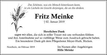 Traueranzeige von Fritz Meinke von SYK