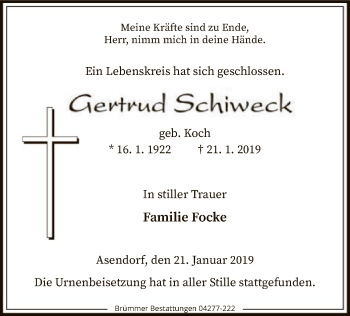 Traueranzeige von Gertrud Schiweck von SYK