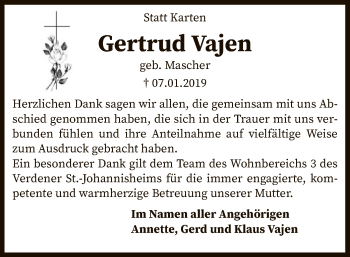 Traueranzeige von Gertrud Vajen von SYK