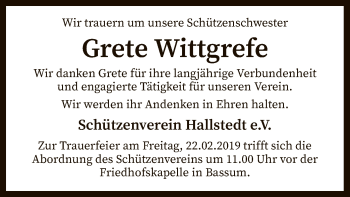 Traueranzeige von Grete Wittgrefe von SYK