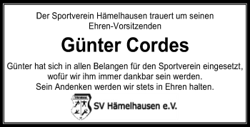 Traueranzeige von Günter Cordes von SYK