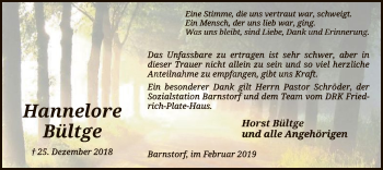 Traueranzeige von Hannelore Bültge von SYK