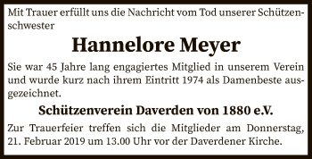 Traueranzeige von Hannelore Meyer von SYK