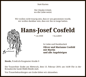 Traueranzeige von Hans-Josef Cosfeld von SYK