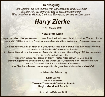 Traueranzeige von Harry Zierke von SYK