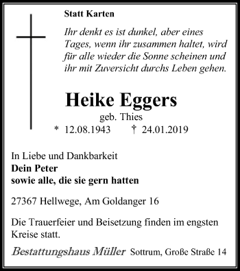 Traueranzeige von Heike Eggers von SYK