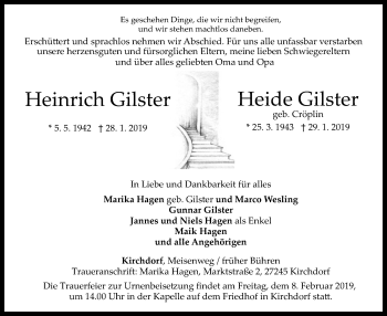 Traueranzeige von Heinrich und Heide Gilster von SYK