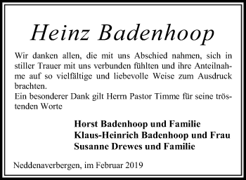 Traueranzeige von Heinz Badenhoop von SYK