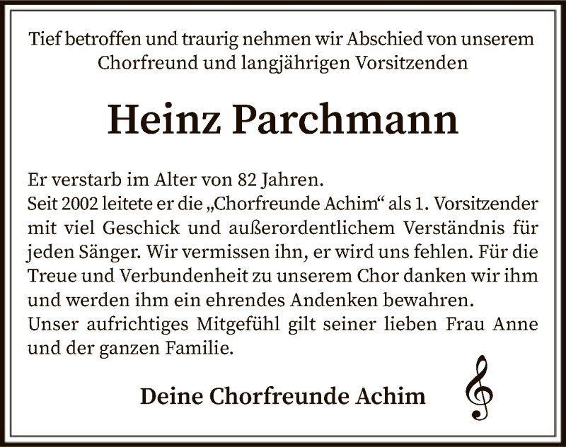  Traueranzeige für Heinz Parchmann vom 09.02.2019 aus SYK