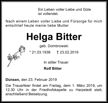 Traueranzeige von Helga Bitter von SYK