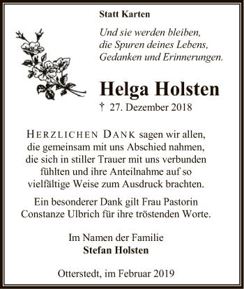 Traueranzeige von Helga Holsten von SYK