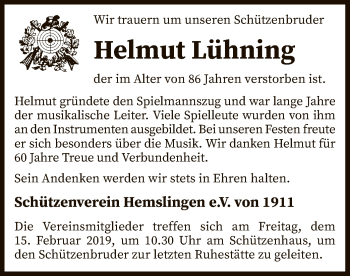 Traueranzeige von Helmut Lühning von SYK