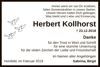 Traueranzeige von Herbert Kollhorst von SYK