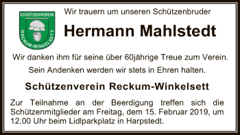 Traueranzeige von Hermann Mahlstedt von SYK