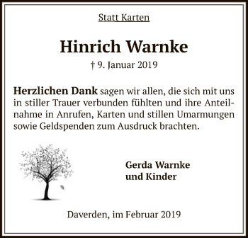 Traueranzeige von Hinrich Warnke von SYK