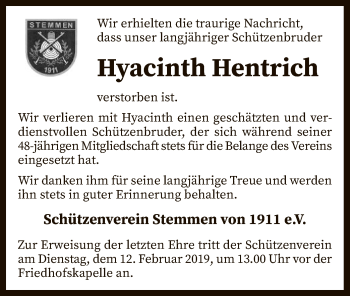 Traueranzeige von Hyacinth Hentrich von SYK