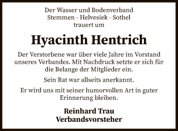 Traueranzeige von Hyacinth Hentrich von SYK