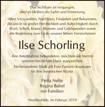 Traueranzeige von Ilse Schorling von SYK