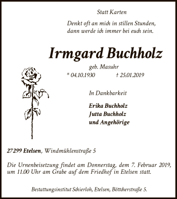 Traueranzeige von Irmgard Buchholz von SYK