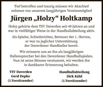 Traueranzeige von Jürgen Holtkamp von SYK