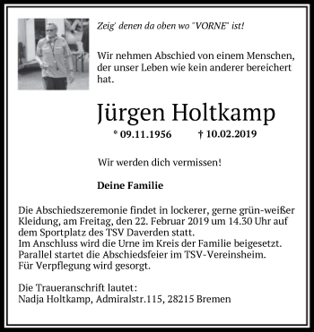 Traueranzeige von Jürgen Holtkamp von SYK