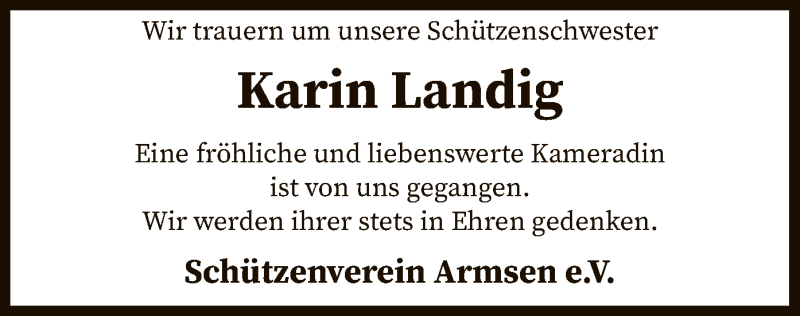  Traueranzeige für Karin Landig vom 02.02.2019 aus SYK