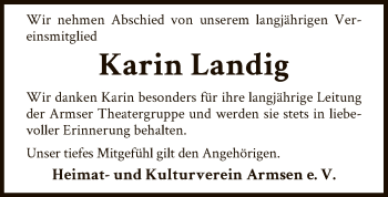 Traueranzeige von Karin Landig von SYK