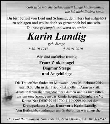 Traueranzeige von Karin Landig von SYK