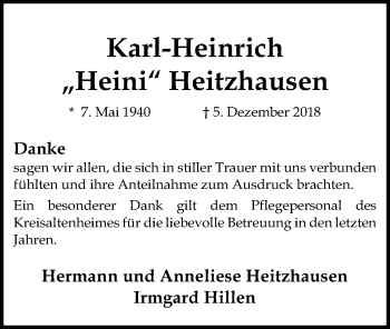 Traueranzeige von Karl-Heinrich Heitzhausen von SYK