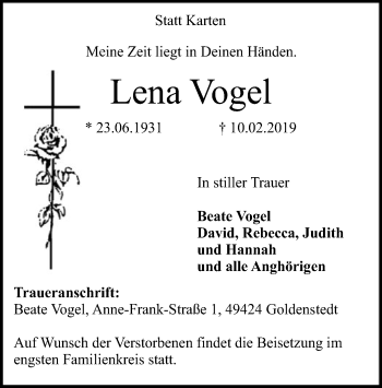 Traueranzeige von Lena Vogel von SYK