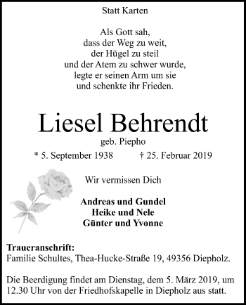 Traueranzeige von Liesel Behrendt von SYK