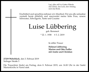 Traueranzeige von Luise Lübbering von SYK