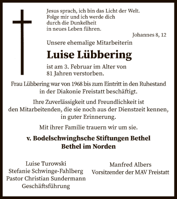 Traueranzeige von Luise Lübbering von SYK