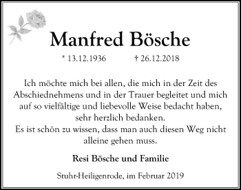 Traueranzeige von Manfred Bösche von SYK