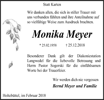 Traueranzeige von Monika Meyer von SYK